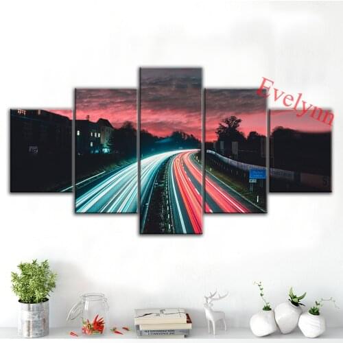 5 Pieces Road Sunset Long Exposure Scenery Poster Modern Canvas Modular Pictures Wall Art Prints for Living Room Decor Painting