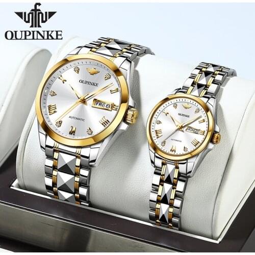OUPINKE Top Luxury Brand Couple Automatic Mechanical Watch Waterproof Stainless Steel Watchstrap Women And Men Watch