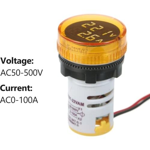 Mini Round Digital Volt-ammeter Voltammeter Ammeter Voltmeter Double LED Voltage&Current Meter Panel Meter AC50-500V AC0-100A