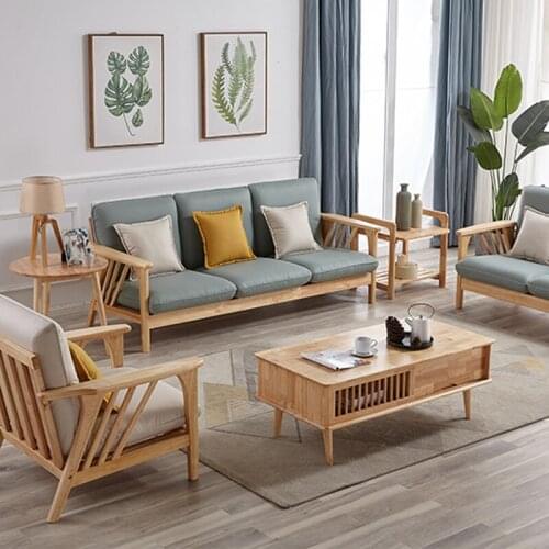 Karoisfabric Sofa Rubber Wood Breathable Fine Linen Cloth Nordic Solid Wood Sofa Combination Solid Wood Furniture
