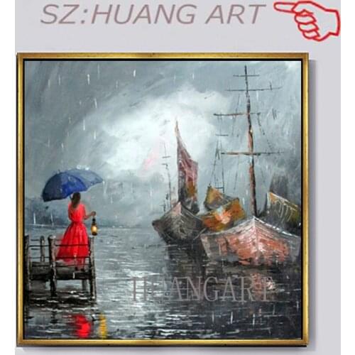 Fantasy art seascape sailing in the night with lightning and thunderstorm #100% hand-painted #oil painting on canvas