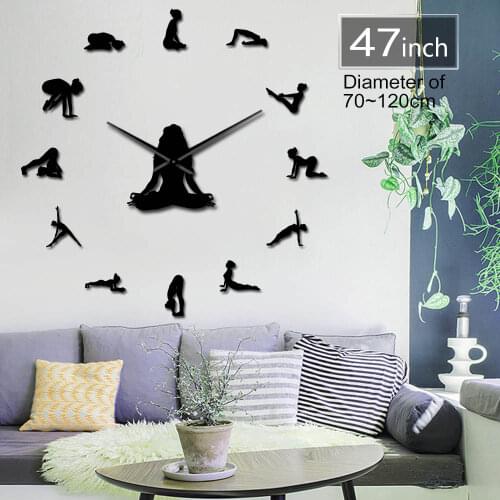 Yoga Gym Sport Giant Wall Clock Keep Healthy Fitness Club Wall Decor Clock Mindfulness Gift