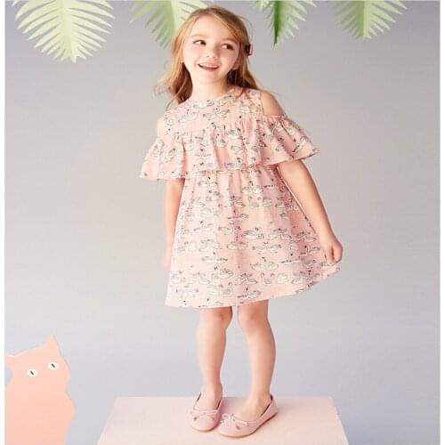Girl, cotton dress Princess broken flowers strapless vest dress pink dress