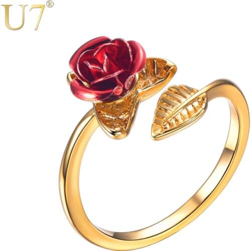 U7 Rose Flower Resizable Finger Rings for Women Girls Mothers Day Gift Jewelry Open Ring Support Dropshipping Wholesale R1019