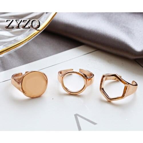 ZYZQ 3pcs/set Fashion Bohemia Geometry Rings Sets For Women Retro personlity Silver Color Hexagonal Finger Ring