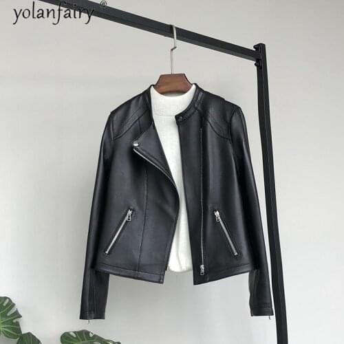 Genuine Leather Jacket Women Spring Autumn Sheepskin Coat Slim Fit Short Motorcycle Jackets for Women Veste Cuir Femme KJ7042