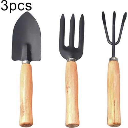3Pcs Mini Wood Handle Flower Planting Shovel Rake Spade Gardening Hand Tools Potted Plants Shovel Rake Spade for Potted Plant