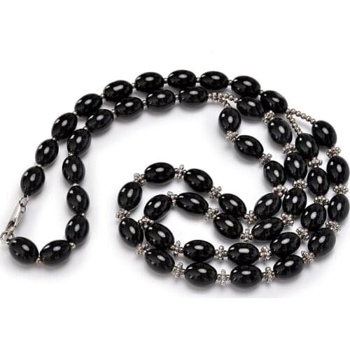 Fashion national jewelry traditional handmade jewelry black agates rice shape 8X12MM Bead Necklace Long Necklace 2 rows