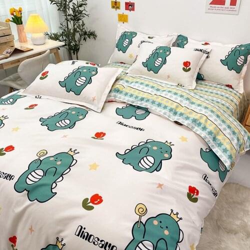 Fashion Boys Girls Bedding Set Soft Flat Sheets Bed Linen Duvet Quilt Cover Pillowcase For Queen Full Bed Cute Cartoon Printed