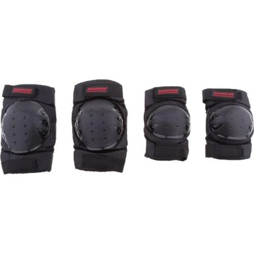 4PC Adult/Child ATV Motocross Knee Pads Elbow Guards Protective Gear Set for Men and Women (Black)