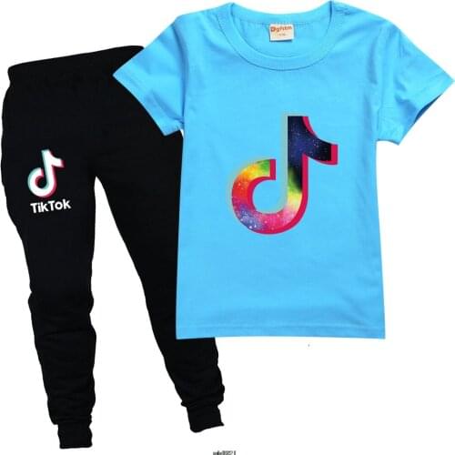 New childrens 2-16Years Boys T-shirt +Trouser Suit Preston Girl Shirt Hip-hop Top Boys Clothes Tik Tok Kids Sports Suit