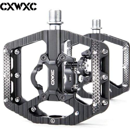 CXWXC 2 In 1 Bicycle Lock Pedal With Free Cleat For SPD System MTB Road Aluminum Anti-slip Sealed Bearing Lock Pedal Accessories
