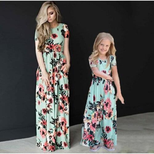 Family Matching Maxi Dress Mother Daughter Bohemia Dresses Women Floral Long Dress Baby Girl and Mom Party Clothes Beach Wear