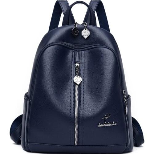 Casual Women Backpack Multifunction Leather Backpack Designer Simple Bookbag Lady Large Capacity Travel Knapsack Mochila Mujer