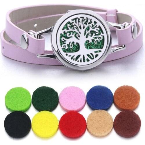 Pink Aroma Diffuser Bracelet Aromatherapy Essential Oil Diffuser Locket Bracelets Adjustable Genuine Leather Wrap Bracelet Women