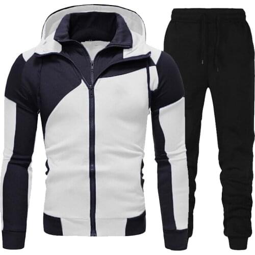 Men Tracksuits Set Spring Autumn Long Sleeve Hoodie Zipper Jogging Trouser Patchwork Fitness Run Suit Casual Clothing Sportswear
