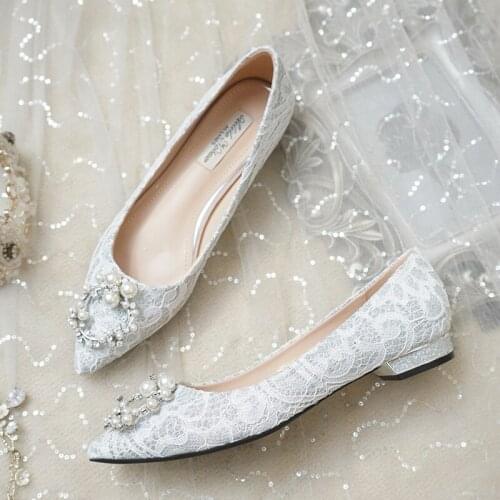 Wedding shoes female flat 2019 new wedding shoes bride shoes pregnant women can usually wear crystal shoes with wedding dresses