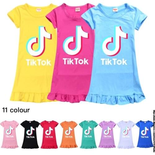 Tik Tok Girls Dress Girls Short-Sleeved Dress Cute Lovely Children Clothing Toddler Kids Dresses Clothes for 2-12 Years