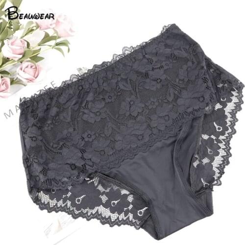 Beauwear Sexy Women Nylon Spandex Panties Solid Color Seamless Briefs Sexy Lace Lingeries Women\s Underpants Plus Size 3XL-5XL