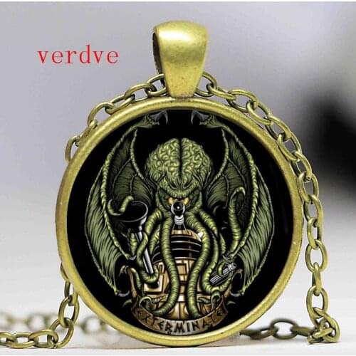 Fashion Kraken Cthulhu Pendant & Necklace Cabochon Vintage Long Sliver Chain Statement Necklace Fine Jewelry