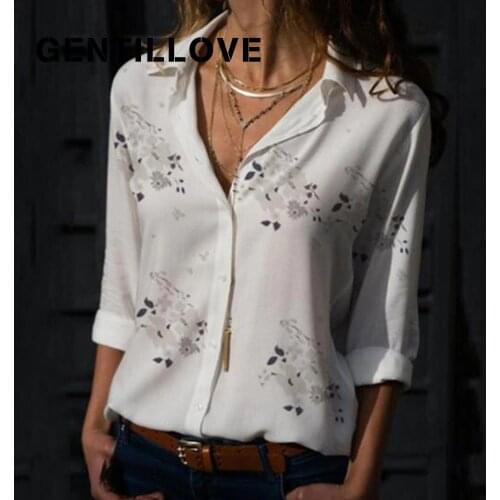 Women Long Sleeve Floral Leopard Print Tops and Blouses Office Lady Shirt Casual Button Turn-down Neck Wide Slim Blouse 2020
