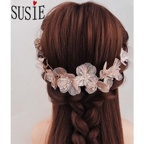 LOVE SUSIE Wedding Headbands Flower Pearls Jewelery Beads Hairwear Golden Hairbrands Bridal Fashion Tiara Hair Accessories