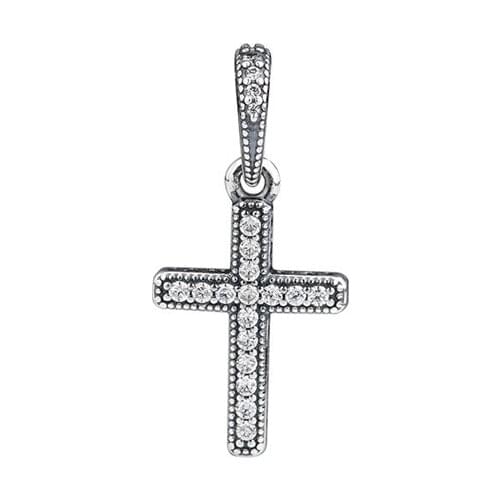 Classic Jesus Cross Pendant Charms for Women Bracelets Sterling Silver 925 Jewelry Clear CZ Crystal Charms for Jewelry Making