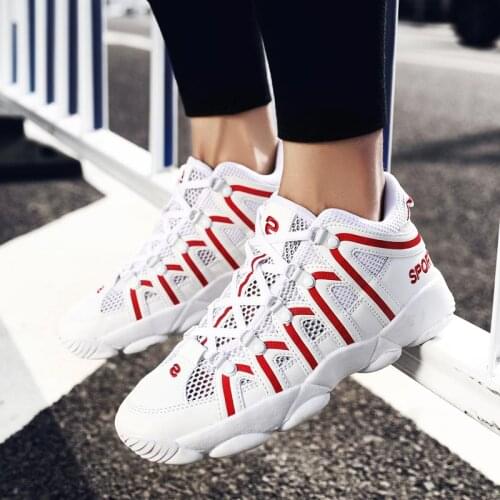 Plus Size Breathable Women Sport Sneakers Womens Summer Sports Shoes Men Running Shoes Woman White Red Bascket Femme Walk A-533