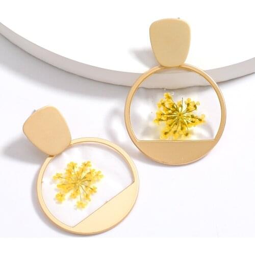 Find Me Alloy Round Resin Drop Earrings for Women Creative Color Flower Earrings Jewelry Accessories