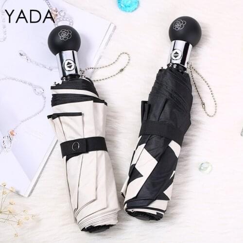 YADA Art Camellia Pattern Folding Automatic Umbrella For Women UV Rainproof Umbrella Fold Parasol Rain Sun Umbrellas YD200332