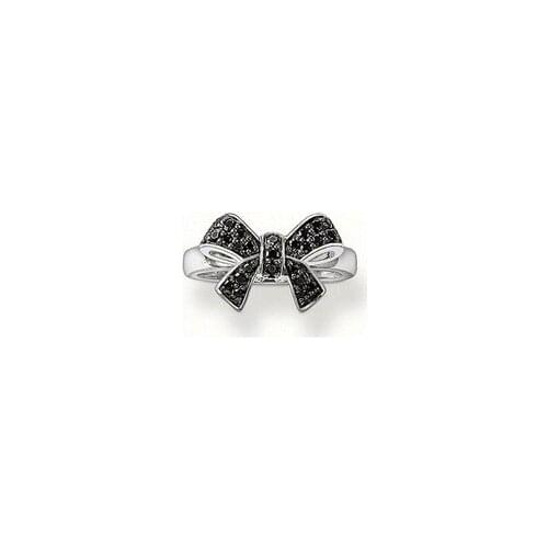 Top Quality Black Cubic Zirconia Crystal Bowknot Rings Jewelry For Women 925 Sterling Silver Anniversary Rhinestone Ring SRI017