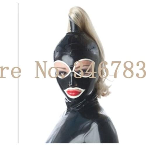 100% Latex Hood Mask Rubber Mask with Tube Hair and Zip on Back Costumes Accessories for Party