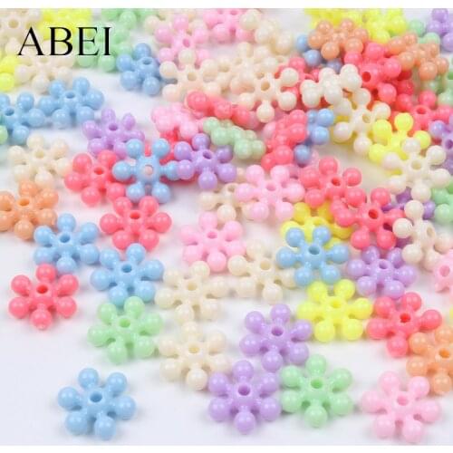 100pcs 15mm Flower Beads W/Hole For Kids Handmade Project Plastic Bead Sewing Shoes Apparel Hats Bags Decoration