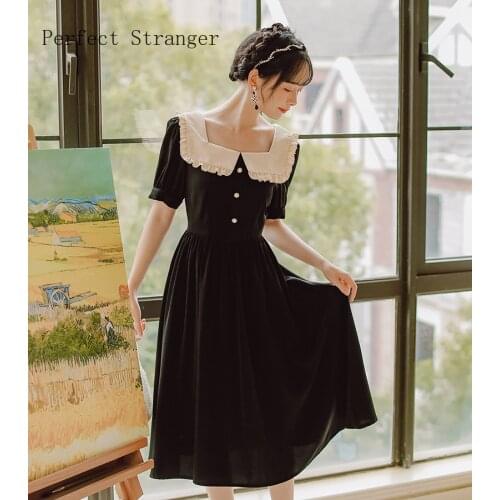 2021 Summer New Arrival French Style Elegant Square Collar Short Sleeve Long Women Dress High Quality