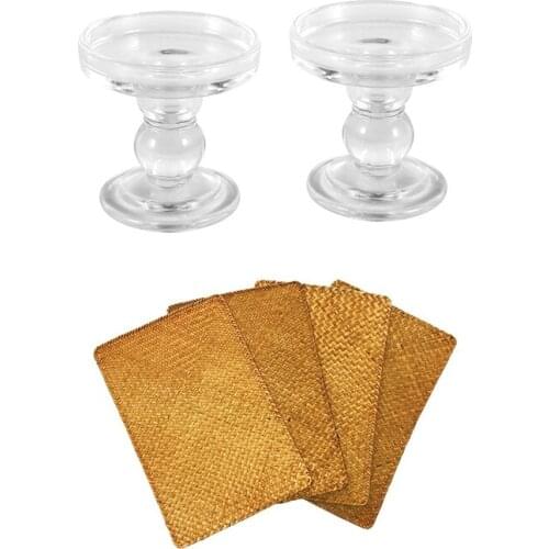 2x Clear Glass Pillar Candle Holder (3.15Inch) & 4x Natural Seagrass Place MatHand-Woven Rectangular Rattan Placemats