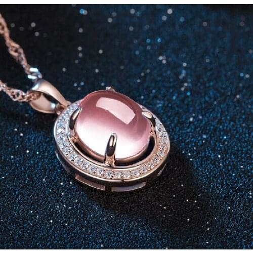 925 Rose Gold Plated Micro-Powder Crystal Quartz Pendant Fashion Pink Crystal Clavicle Chain
