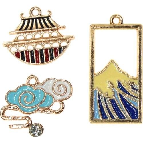 Ancient Chinese Architecture Mountain Peak Clouds Enamel Charms For Jewelry DIY Bracelet Earrings Necklace Findings