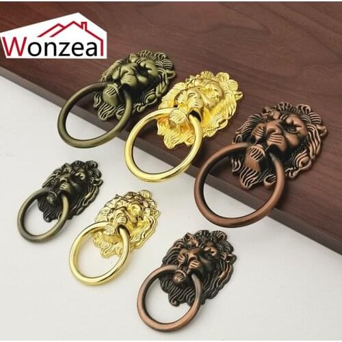Antique Lion Head Furniture Handle Dresser Knobs Cabinet Pulls Drawer Knob Door Handle Hardware Dresser Pulls 66*41mm / 91*51mm