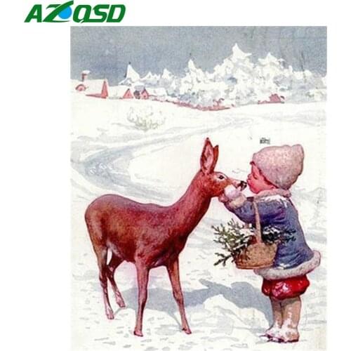 AZQSD Diamond Painting Deer Animal Cross Stitch 5d Diy Full Square/Round Drill Diamond Embroidery Snow Home Decor Gift