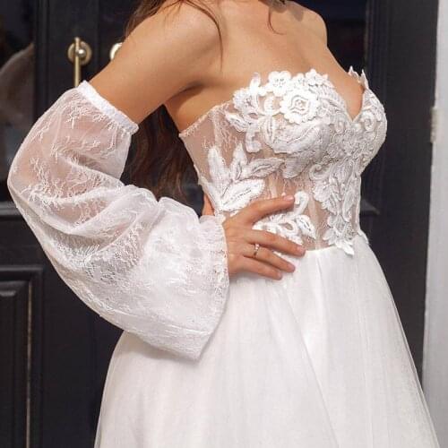 White Wedding Boleros Removable Bridal Sleeves Elastic Cord Handmade Detachable Wedding Elegant Long Sleeves Elbow Loose Style