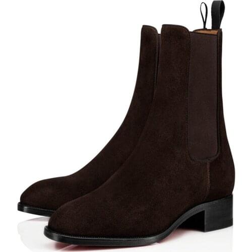 SHOOEGLE Autumn Winter Men Chelsea Boots Black Suede Low-heeled British Vintage Style Western Street Boots Man Male Shoes