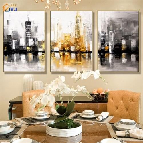 Black and White New York Skyline Picture 3 Pcs Hand painted Modern Abstract Oil Painting on Canvas Wall Art Home Decor Unframed