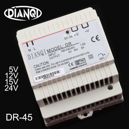 DIANQI Din rail Single output Switching power supply DR-45w 5V 12V 15V 24V suply ac dc converter for LED Strip other DR-45-5