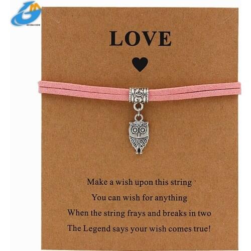 DGW Owl Charm Bracelet Simple Cool Summer Animal Card Wish Bracelet Alloy Jewelry for Bestfriend Gift New Fashion Drop Shipping