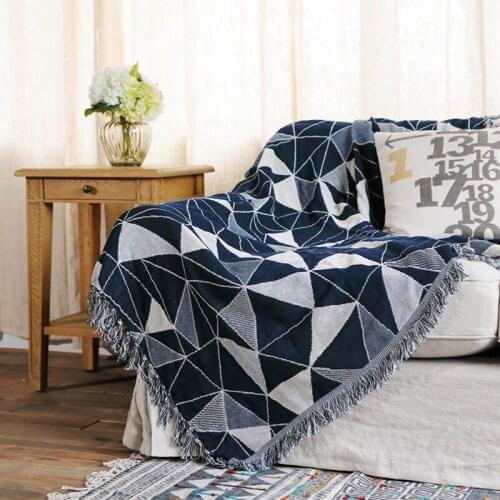 Nordic Style Blanket Geometric Double-Sided Knitted Throw Picnic Camping Travel Rug Jacquard Woven Thread Sofa Cover Tassels