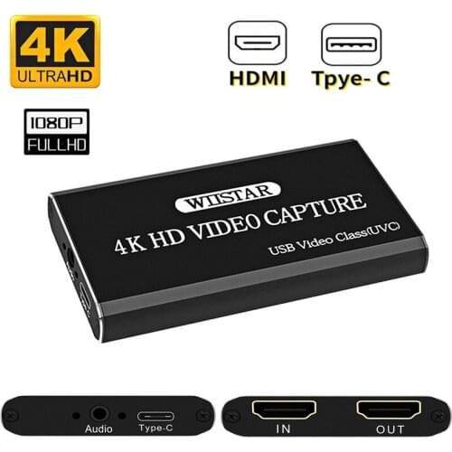 HDMI Video Capture Card HDMI to Type-C 4K 1080P HDMI Video Capture Box Live Streaming for DVD Camcorder Camera Recording