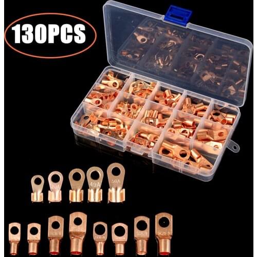 130PCS SC Copper Ring Lug Terminals + PCS OT Wire Terminals Naked Battery Cable Soldered/Crimp Connectors Open Lug