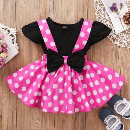 Toddler Kids Baby Girls Skirt Clothes Set 2Pcs Children Girls Flare Sleeve Tops+Polka Dot Suspender Skirt Clothing Outfits