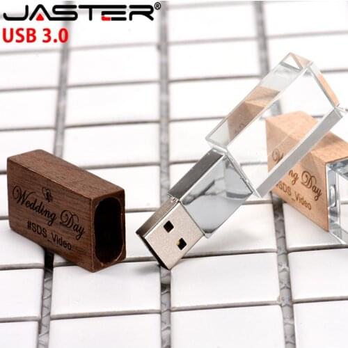 JASTER Wedding Photography Custom LOGO Wooden Crystal Wooden USB 3.0 64GB 32GB 16GB 4GB Version memory flashs stick pen drive