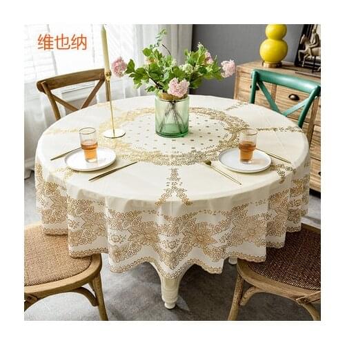 European-style PVC round tablecloth, waterproof and oil-proof disposable gilt table cloth, large round tablecloth for home